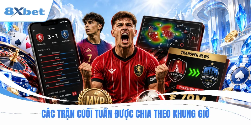 Các trận cuối tuần được chia theo khung giờ
